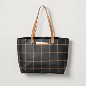 Thirty-one faux leather Caramel WindowPane pebble Modern Tote NWOT